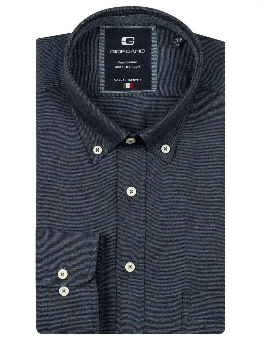 Giordano overhemd donkerblauw gemeleerd katoen