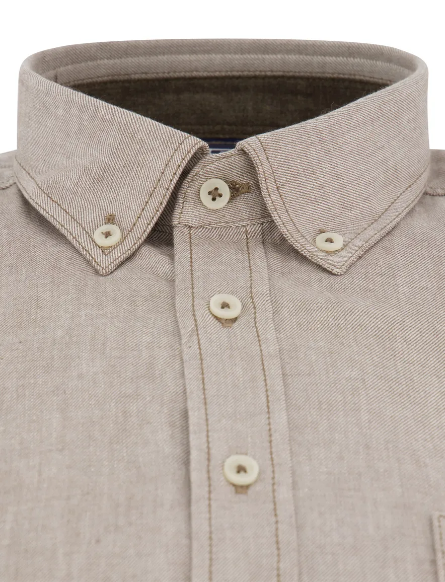 Giordano overhemd beige button-down borstzak flanel Regular Fit