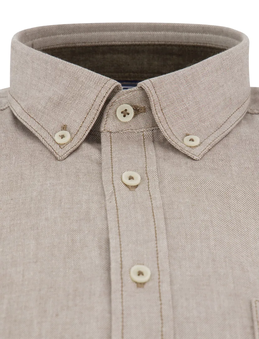 Giordano overhemd beige Regular Fit flanel button-down borstzak