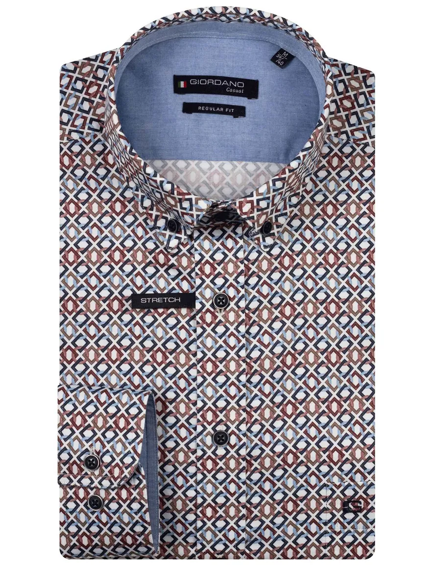Giordano casual overhemd blauw geprint