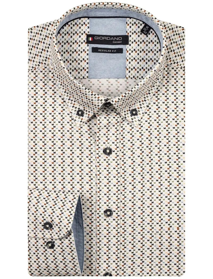 Giordano overhemd creme patroon katoen