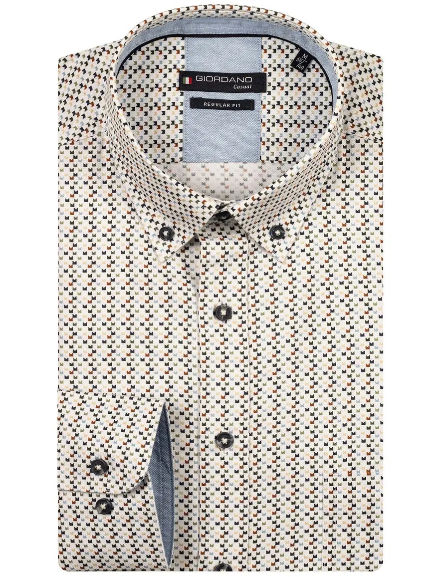 Giordano overhemd creme patroon