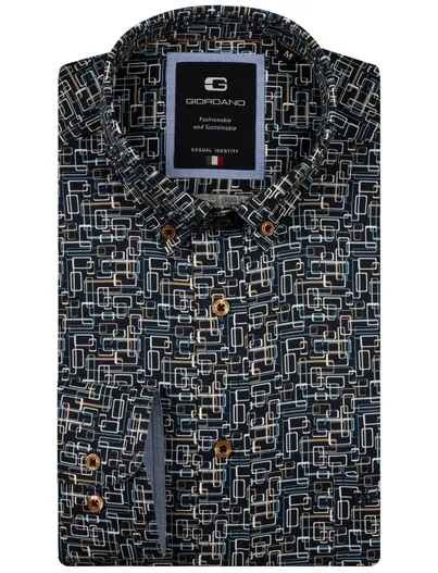 Giordano Giordano overhemd navy geprint katoen