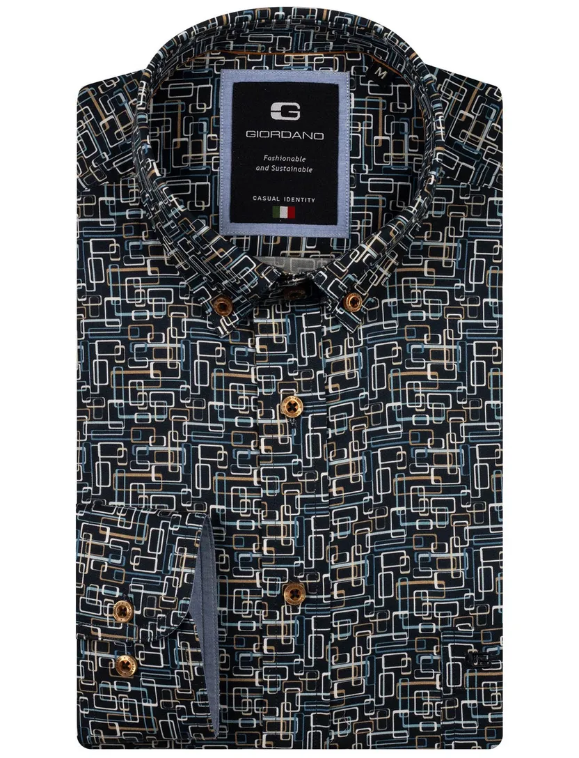 Giordano overhemd navy geprint katoen