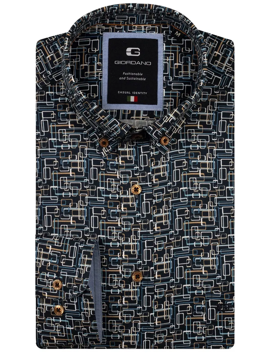 Giordano overhemd navy printje katoen