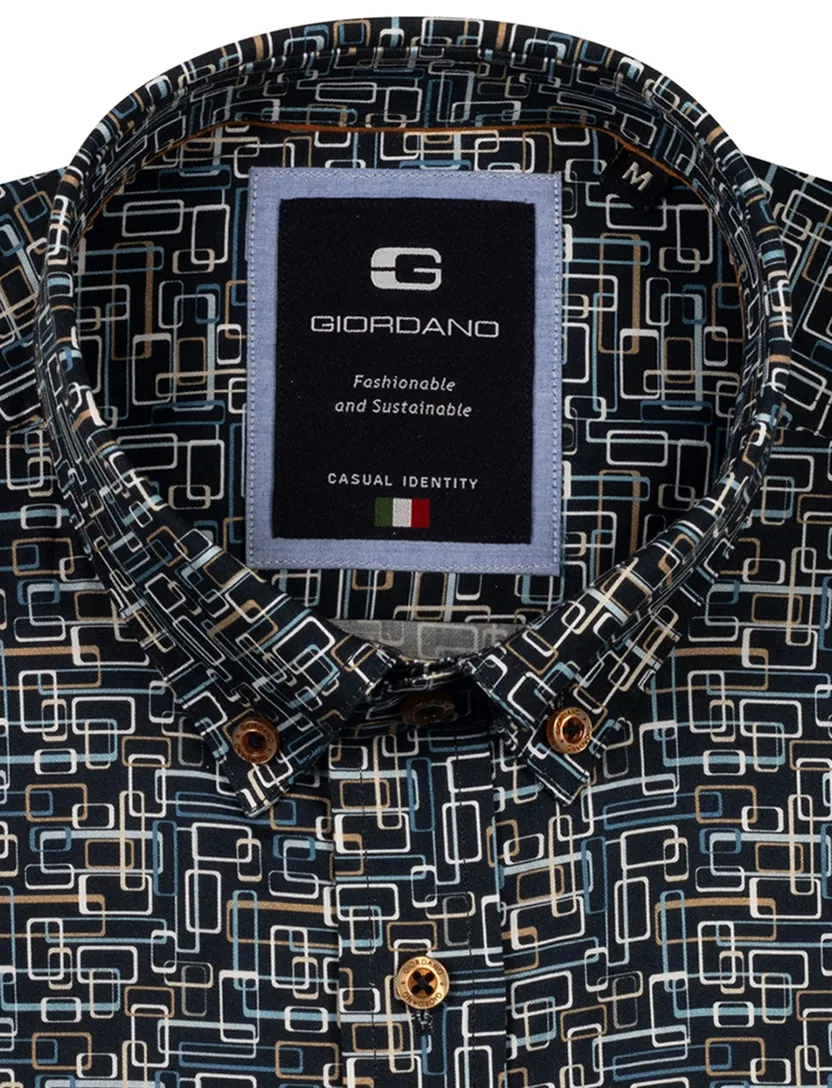 Giordano overhemd navy geprint katoen