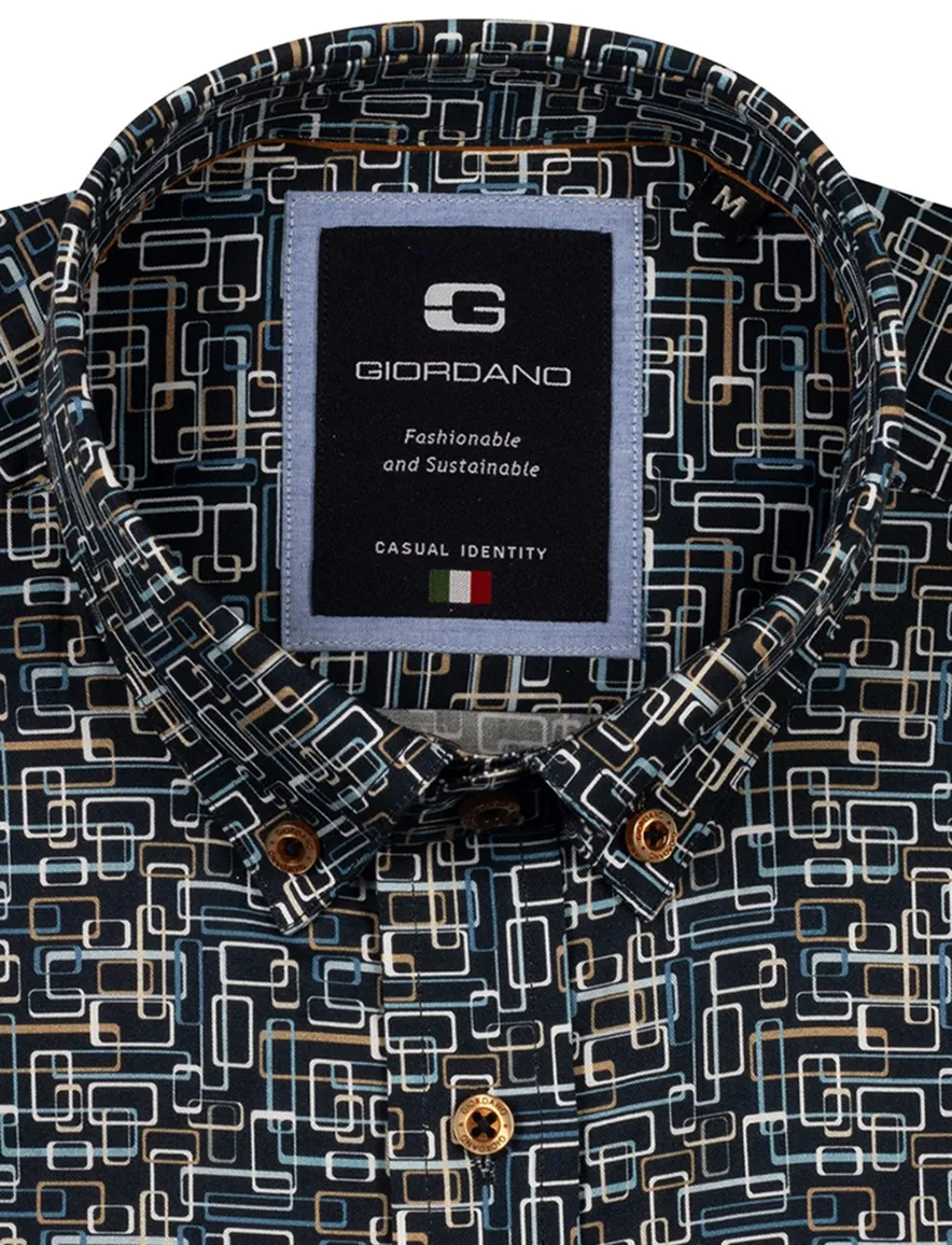 Giordano overhemd navy printje katoen