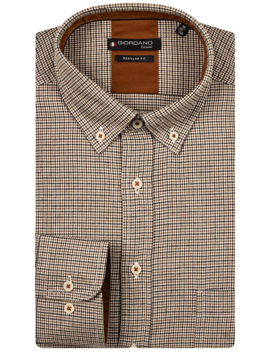 Giordano overhemd bruin geprint katoen normale fit