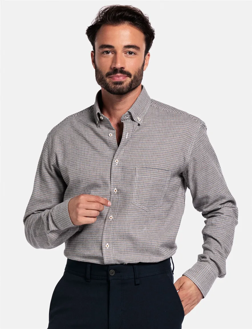 Giordano overhemd bruin geprint katoen normale fit