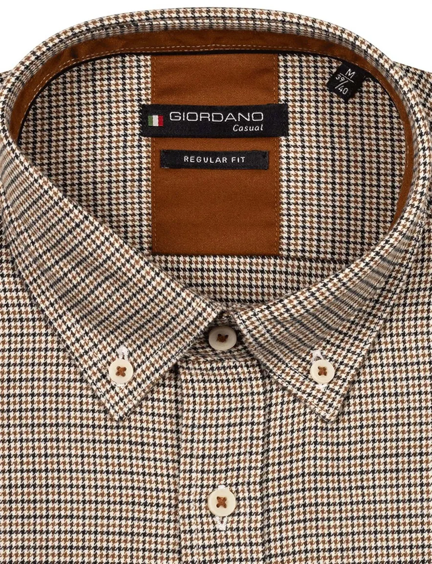 Giordano overhemd geprint bruin katoen normale fit