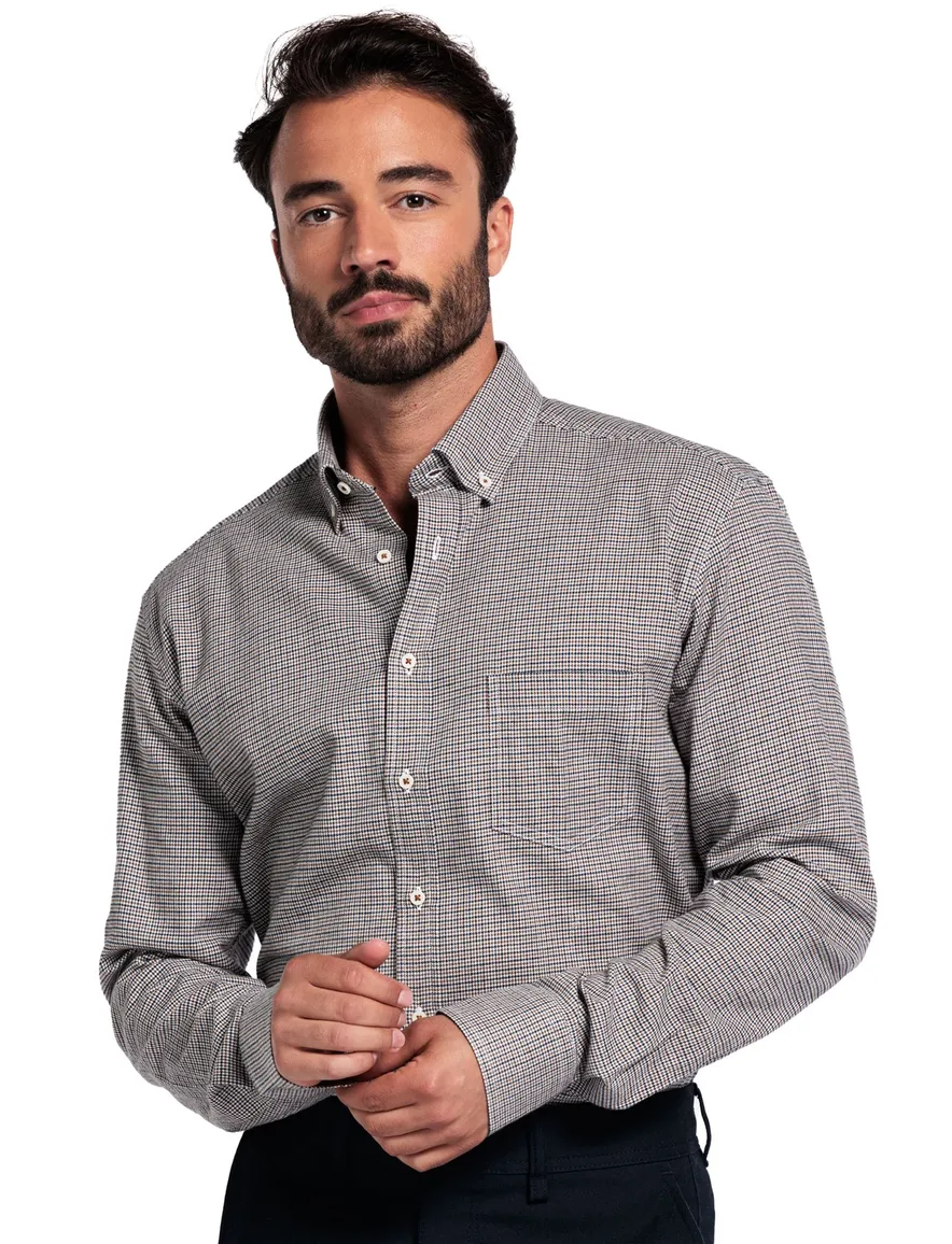 Giordano overhemd geprint bruin katoen normale fit
