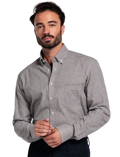 Giordano Giordano overhemd katoen bruin geprint normale fit