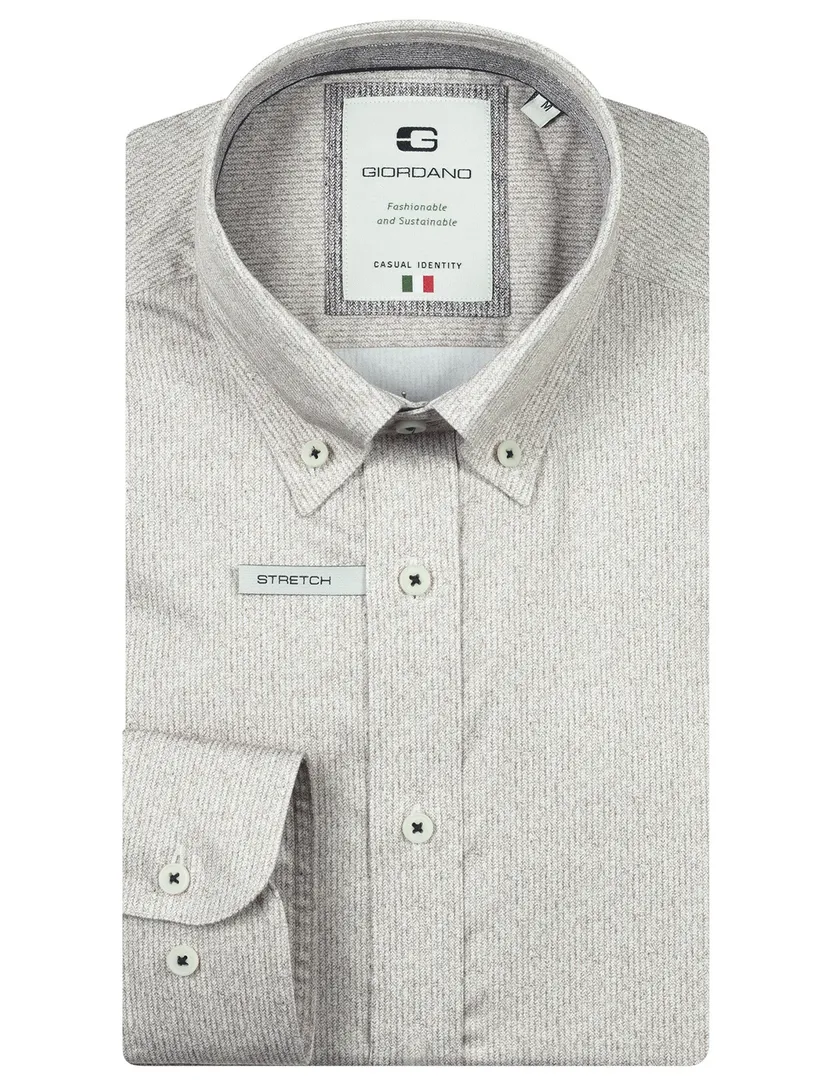Giordano overhemd beige geprint katoen
