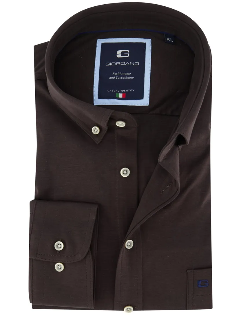 Giordano overhemd donkerbruin jersey button-down collar