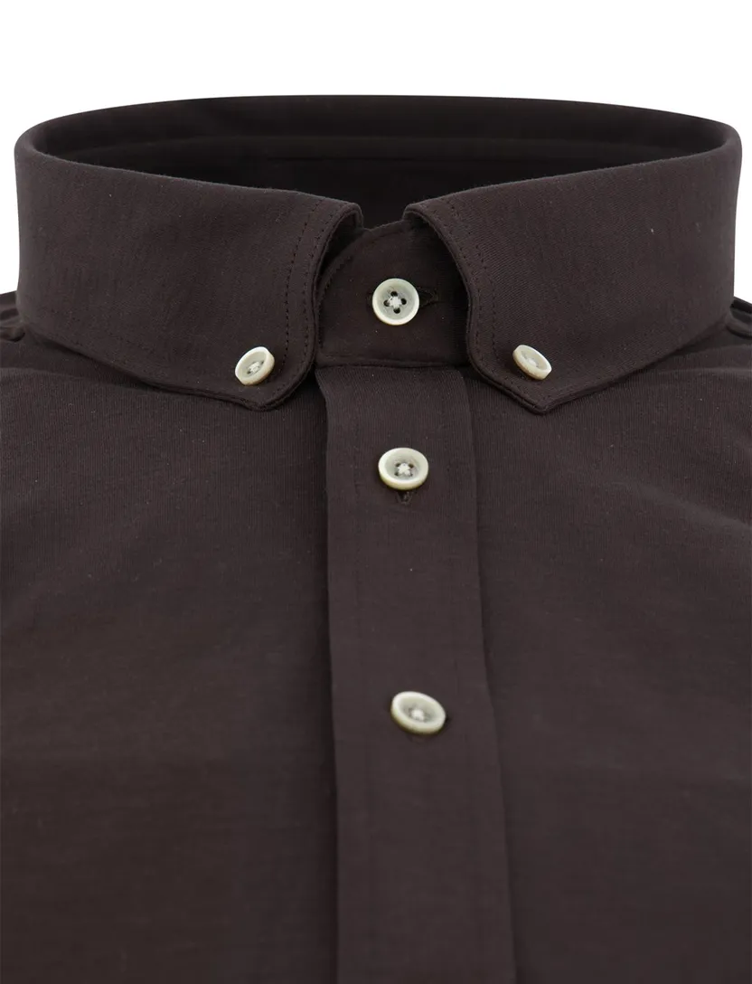 Giordano overhemd donkerbruin jersey button-down collar
