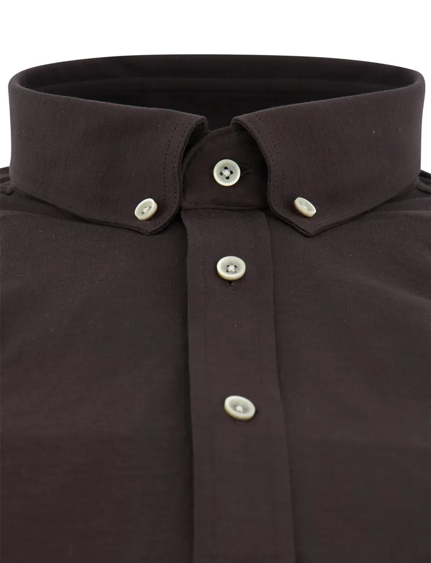Giordano overhemd donkerbruin jersey effen