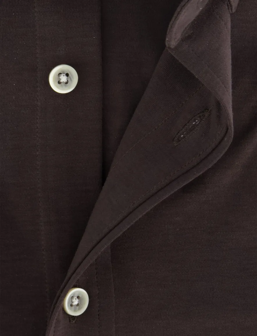 Giordano overhemd donkerbruin jersey effen