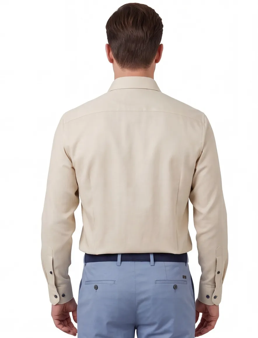 Olymp wijde fit overhemd beige effen strijkvrij