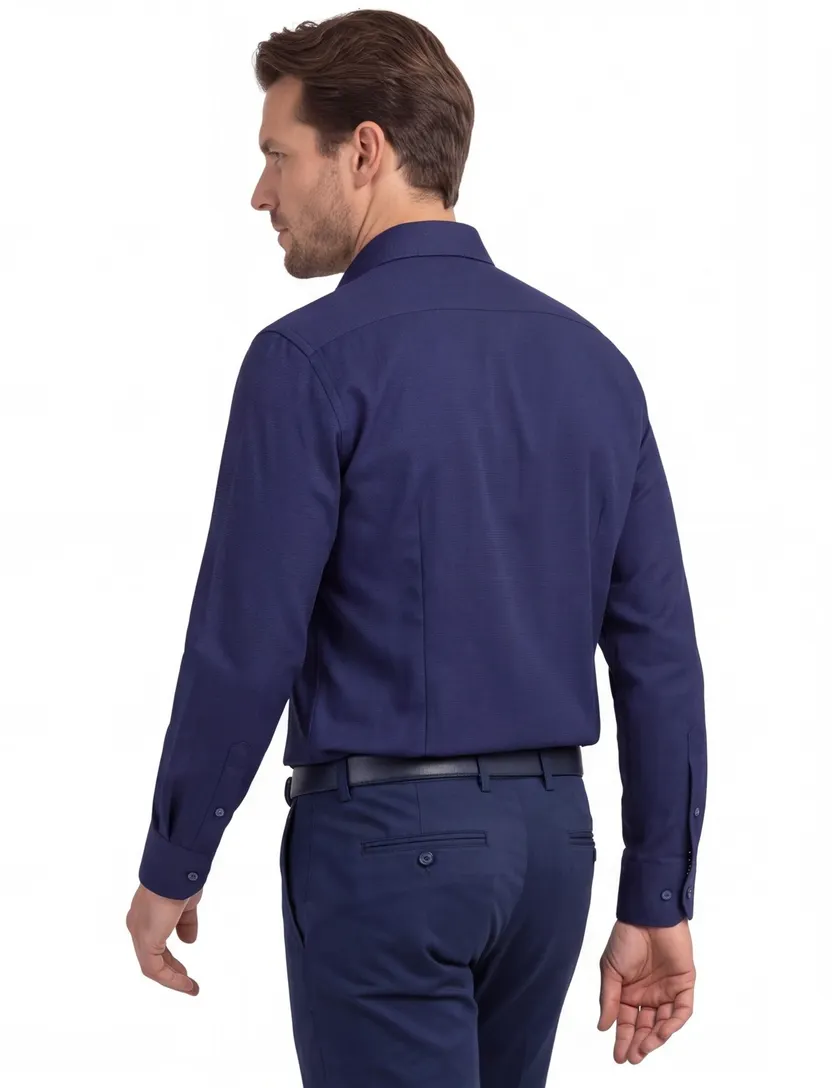 katoenen overhemd Olymp wijde fit effen donkerblauw
