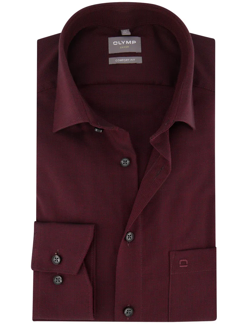 katoenen overhemd Olymp wijde fit bordeaux print strijkvrij