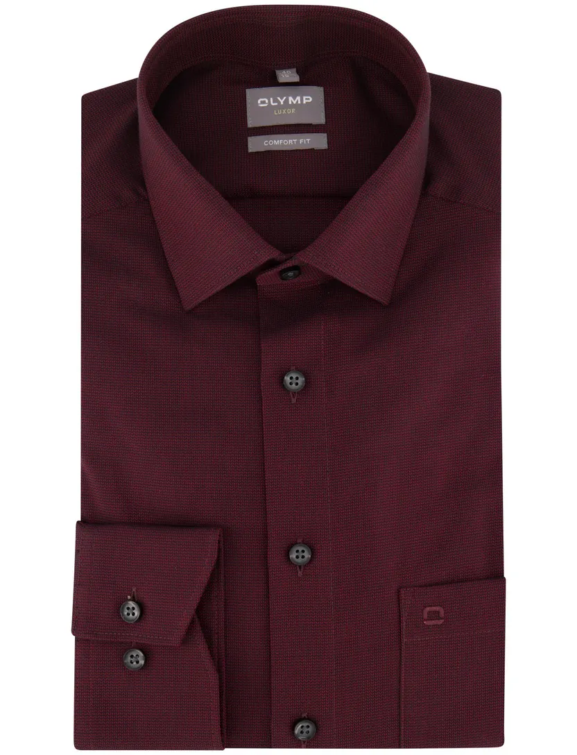 katoenen overhemd Olymp wijde fit bordeaux print strijkvrij