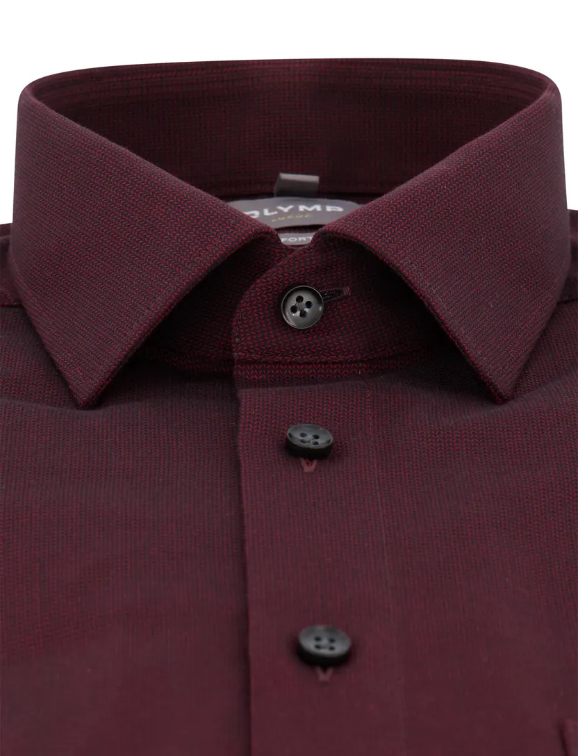 katoenen overhemd Olymp wijde fit bordeaux print strijkvrij