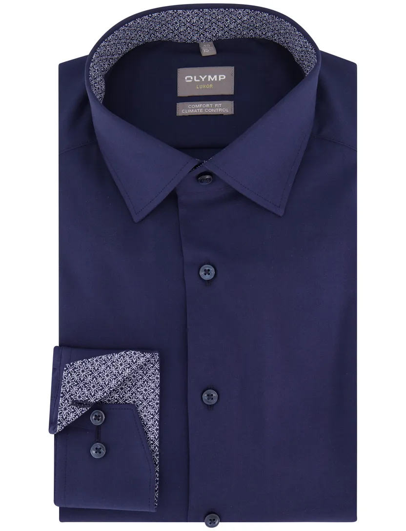 katoenen overhemd Olymp wijde fit effen donkerblauw