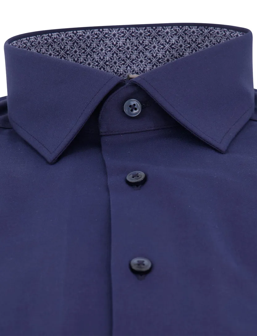 katoenen overhemd Olymp wijde fit effen donkerblauw