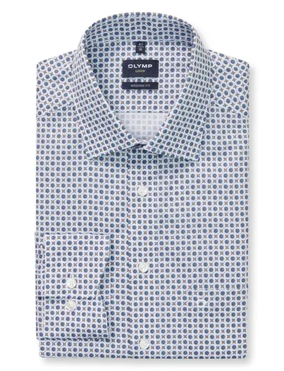 Olymp Olymp overhemd blauw geprint modern fit luxor