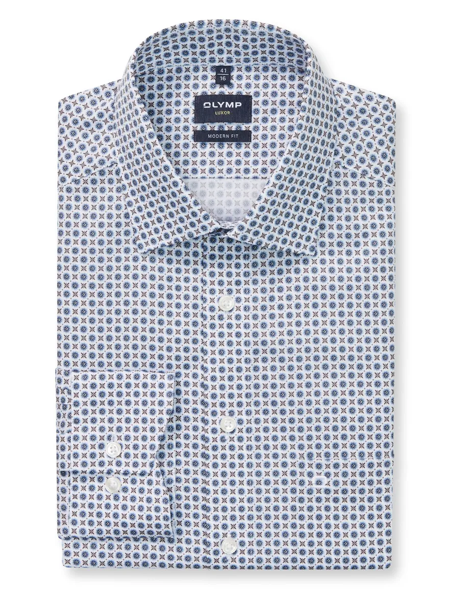 Olymp overhemd blauw geprint Modern Fit Luxor