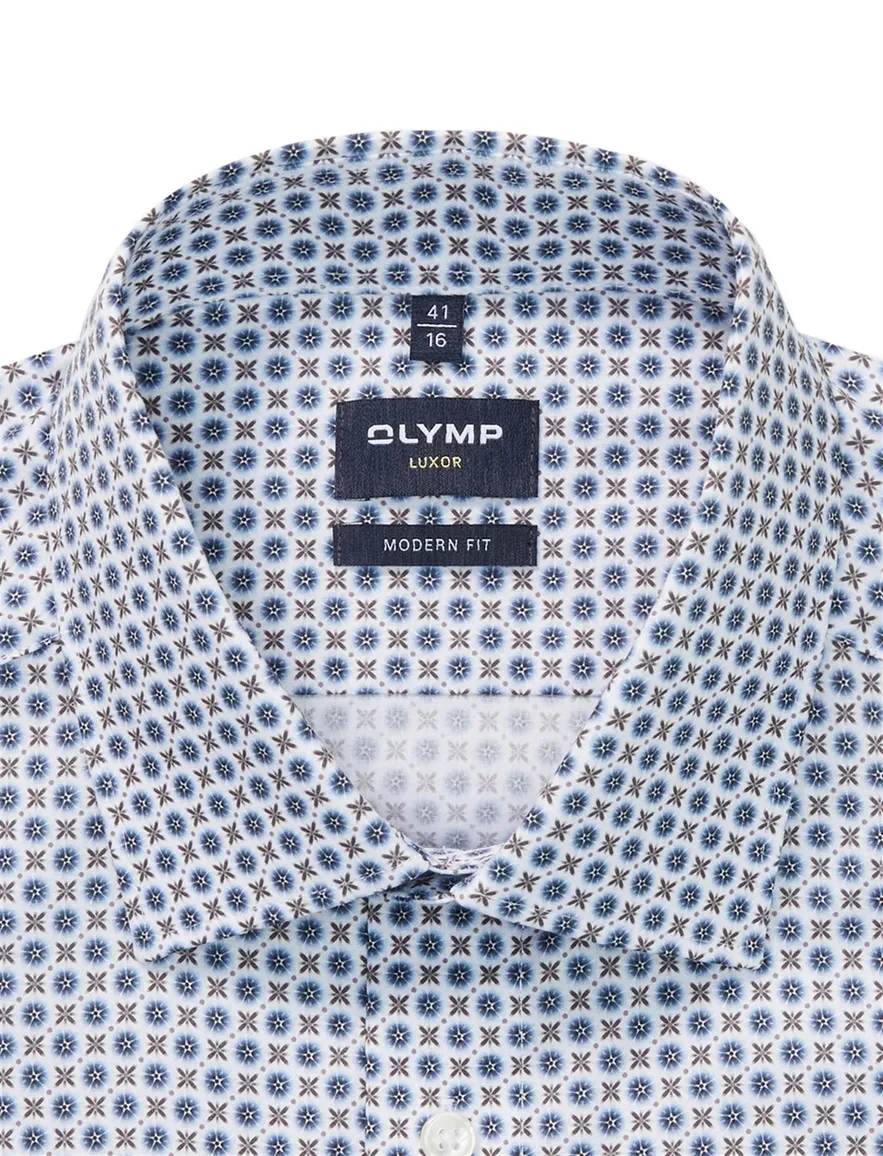 Olymp overhemd blauw geprint Modern Fit Luxor