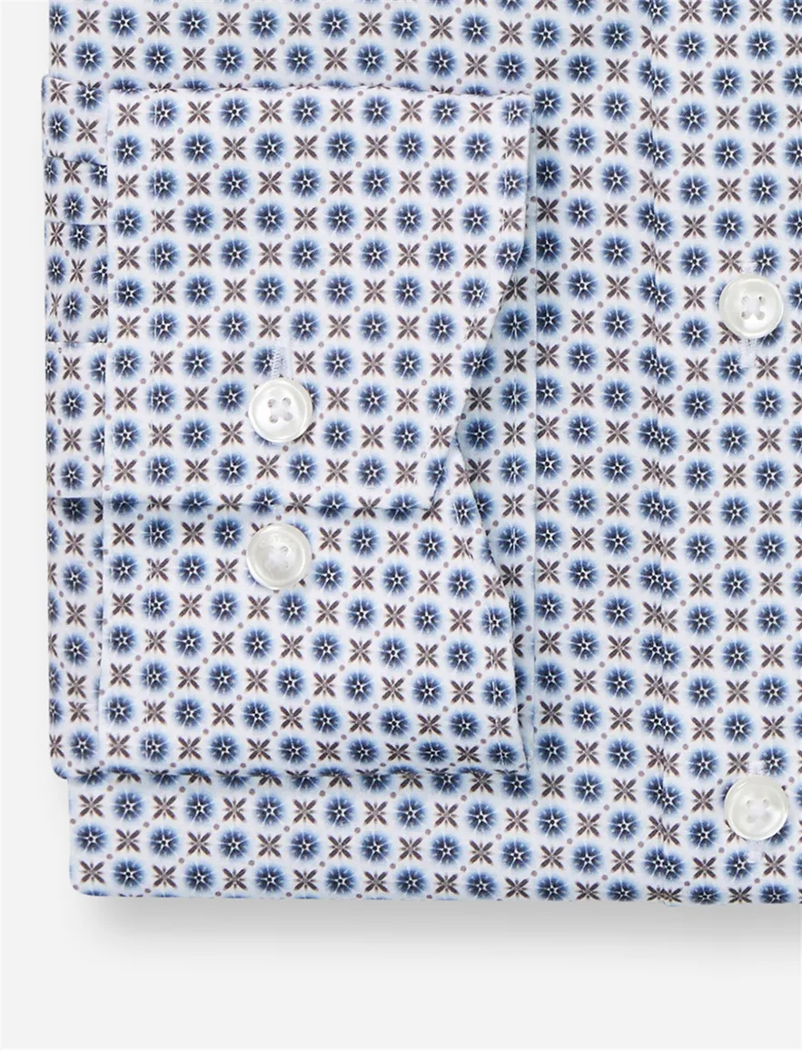 Olymp overhemd blauw geprint Modern Fit Luxor