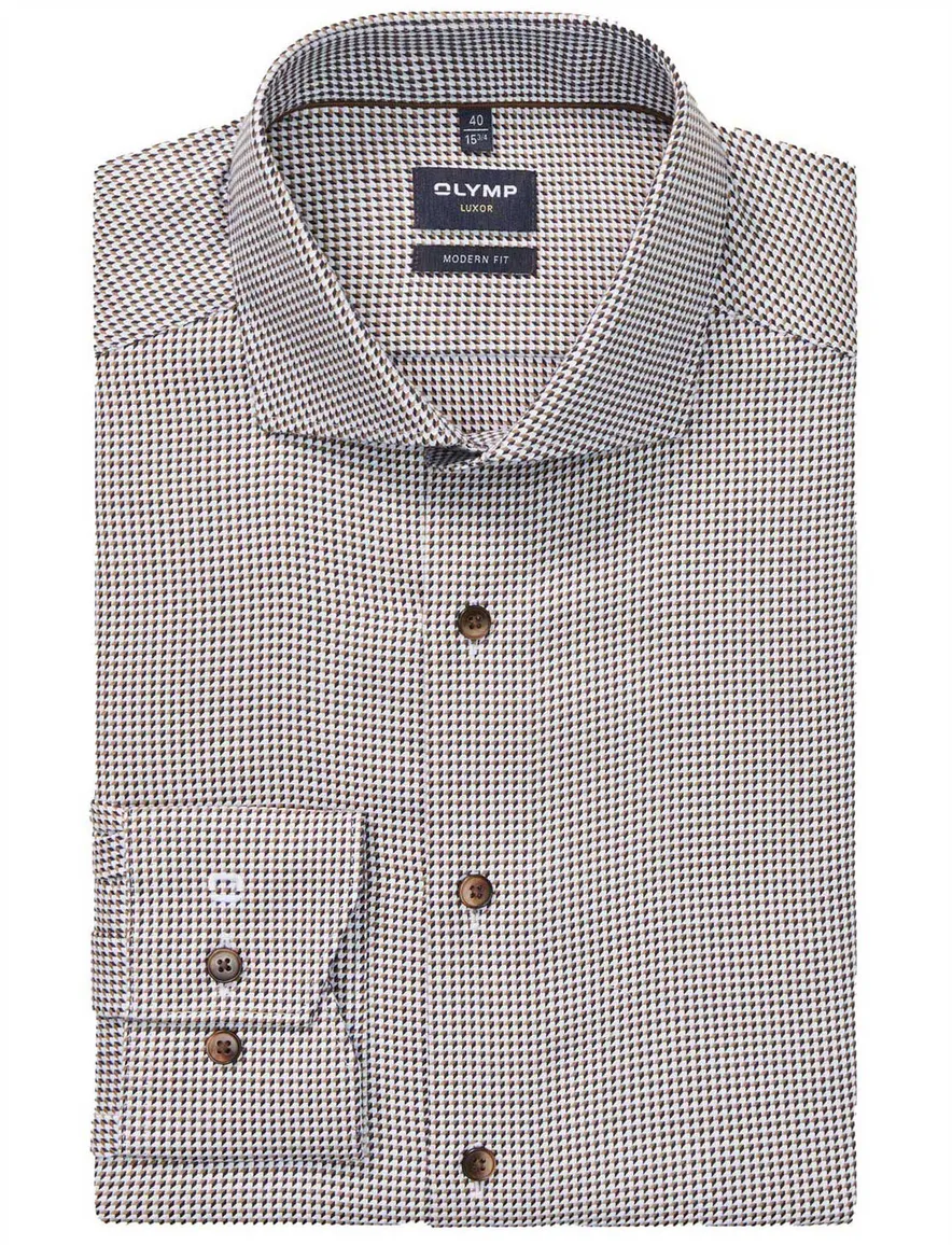 Olymp Luxor modern fit overhemd bruin geprint