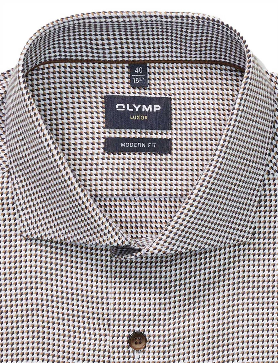 Olymp Luxor modern fit overhemd bruin geprint
