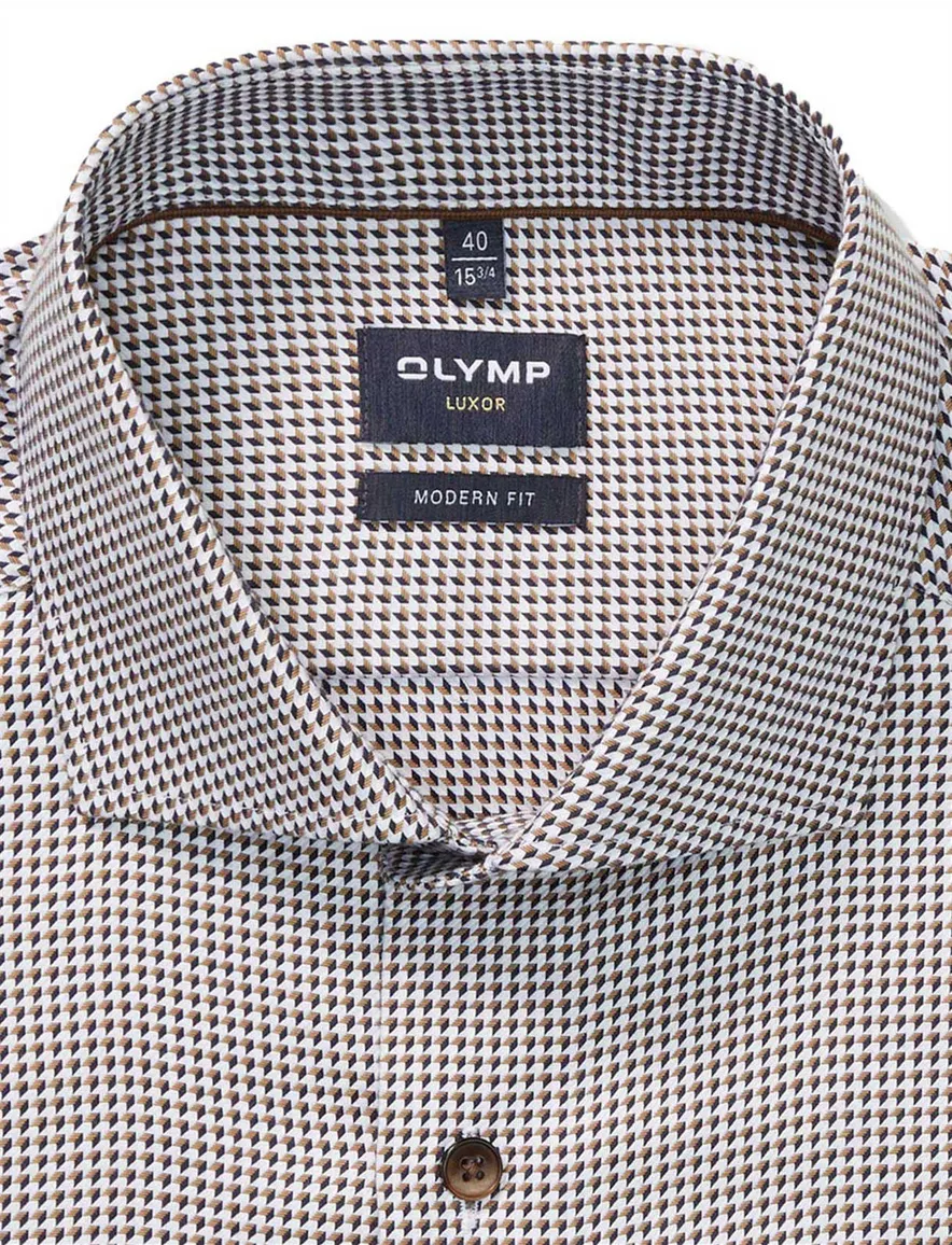 Olymp Luxor modern fit overhemd bruin geprint