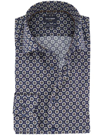 Olymp Olymp Luxor Modern Fit business overhemd donkerblauw geprint