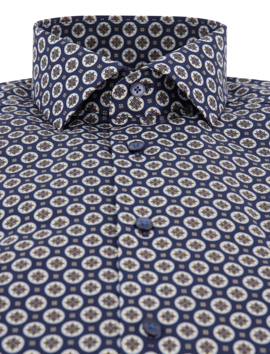 Olymp Luxor Modern Fit business overhemd donkerblauw geprint
