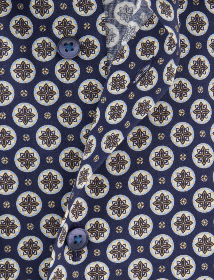 Olymp Luxor Modern Fit business overhemd donkerblauw geprint