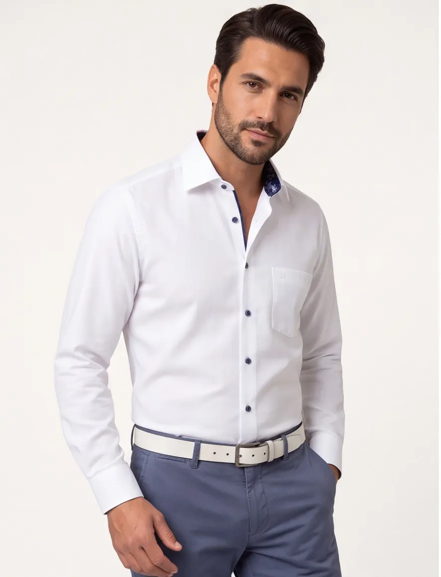 Olymp Luxor Modern Fit overhemd mouwlengte 7 wit effen
