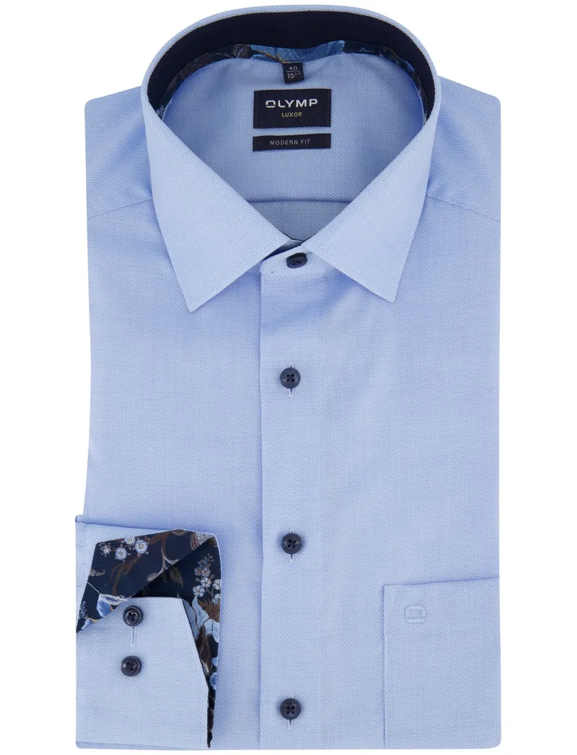 overhemd mouwlengte 7 Olymp Luxor Modern Fit blauw effen