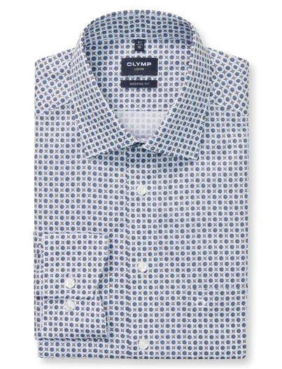 Olymp Olymp overhemd blauw geprint mouwlengte 7