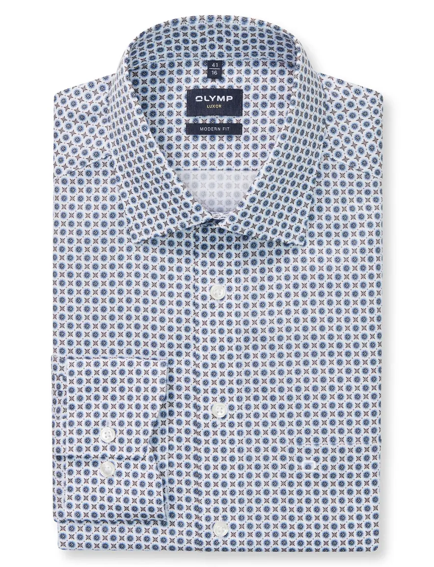 Olymp overhemd ml7 Luxor blauw geprint Modern Fit