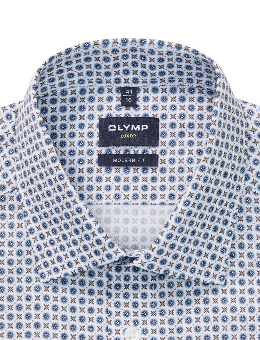 Olymp overhemd ml7 Luxor blauw geprint Modern Fit