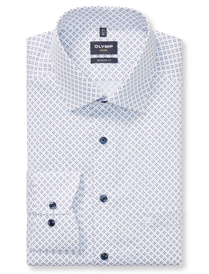 Olymp overhemd blauw geprint normale fit
