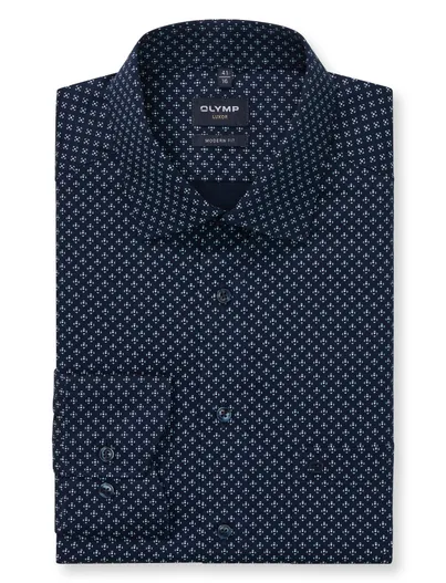 Olymp Olylmp overhemd donkerblauw geprint Luxor Modern Fit