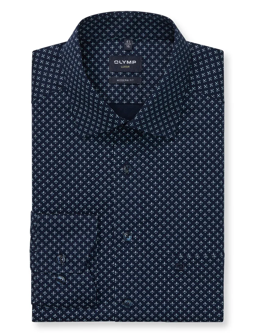 Olylmp overhemd donkerblauw geprint Luxor Modern Fit
