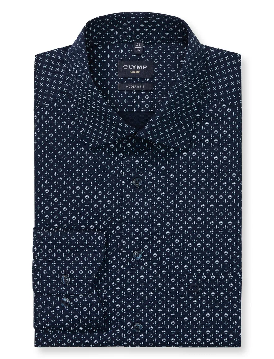 Olylmp overhemd navy ml7 geprint Luxor Modern Fit