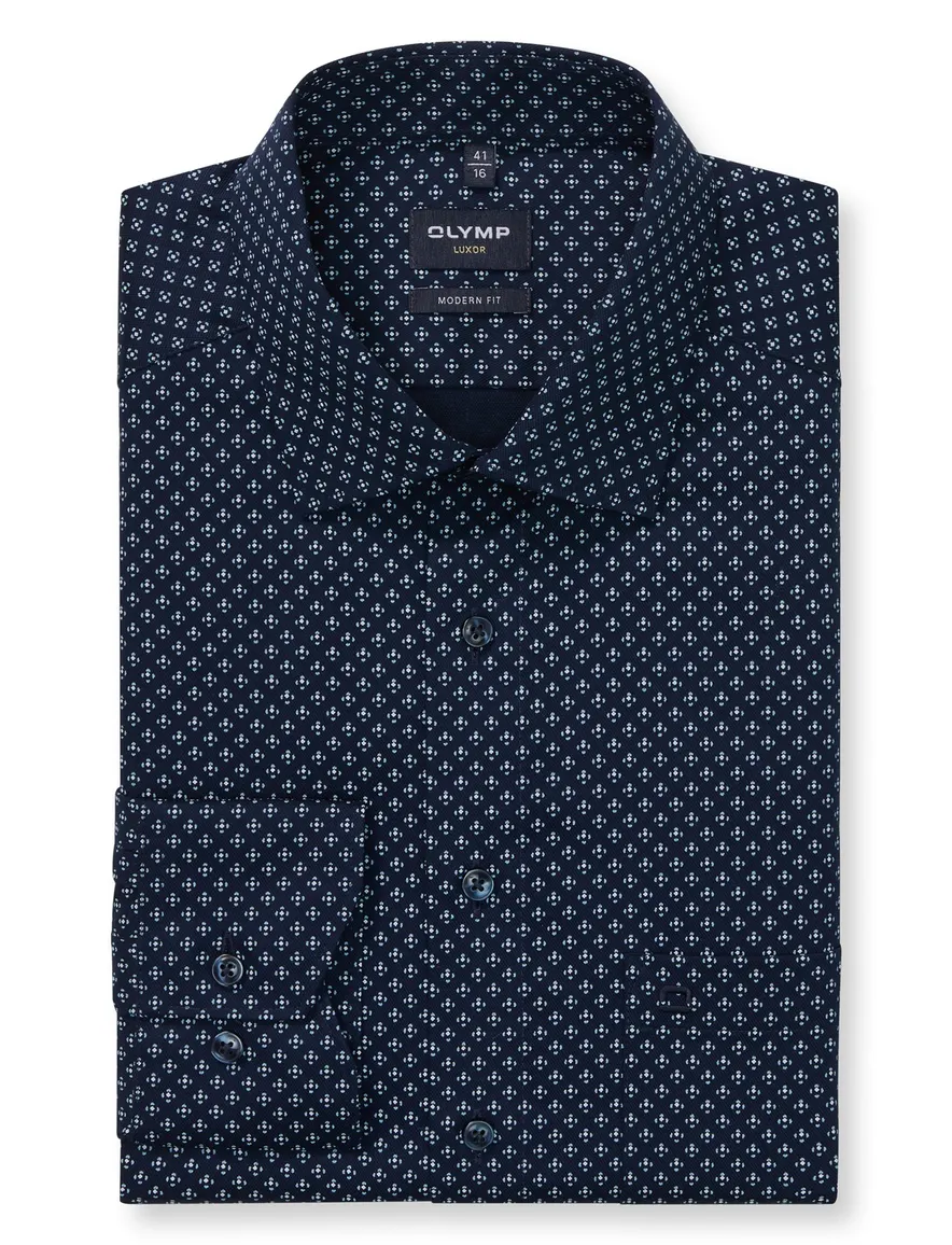 Olylmp overhemd navy ml7 geprint Luxor Modern Fit