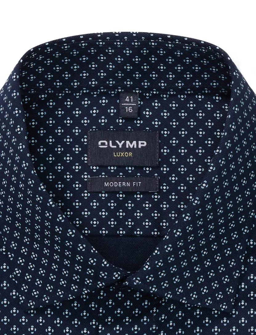 Olylmp overhemd donkerblauw geprint Luxor Modern Fit