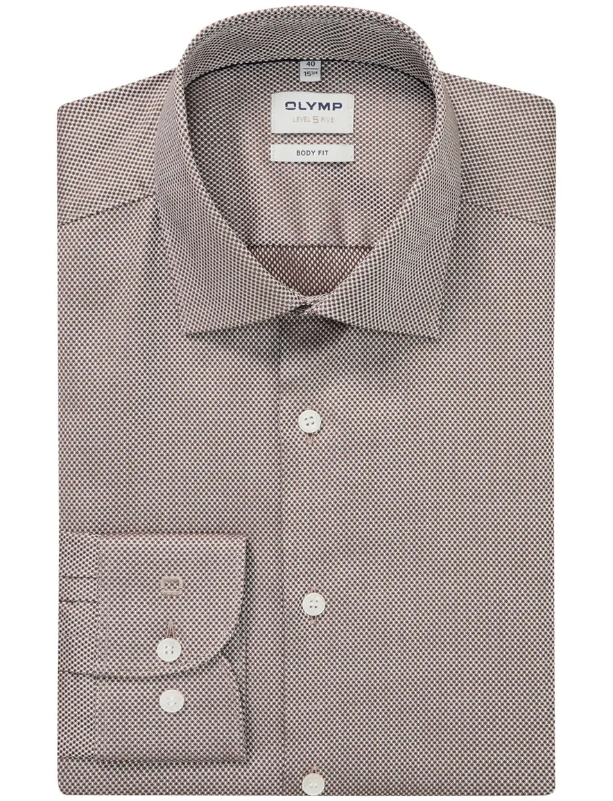 Olymp overhemd bruin geprint katoen slim fit